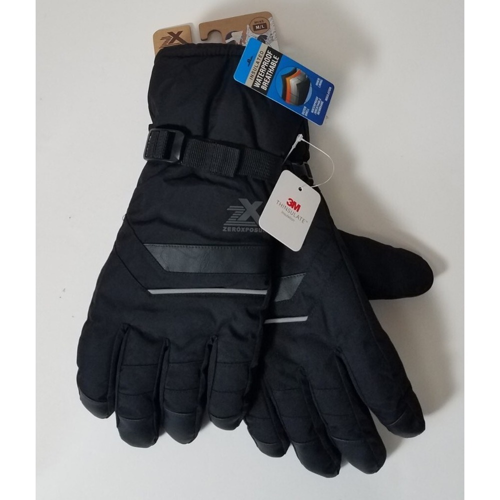 ZEROXPOSUR Men M/L Gloves Warmest Insulated Waterproof Black Touchscreen NEW